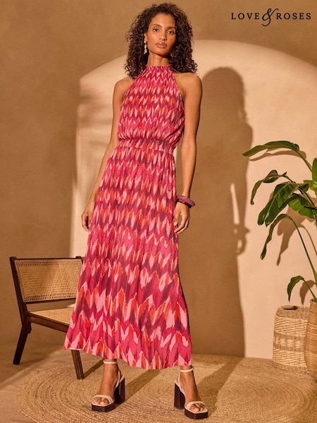 Love & Roses Red Mesh Midaxi Halterneck Dress (AN3064) | 277 QAR