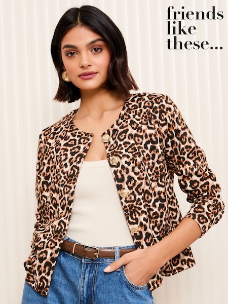 Friends Like These Brown Gold Button Tailored Jacquard Blazer (AN3117) | €50
