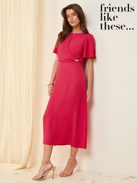 Friends Like These Berry Red Tulip Sleeve Wrap Front Tailored Dress (AN3126) | R$ 485