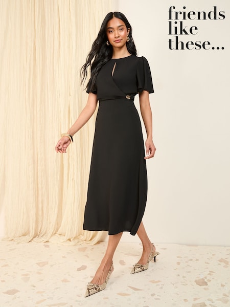 Friends Like These Black Tulip Short Sleeve Midi Dress (AN3127) | €62