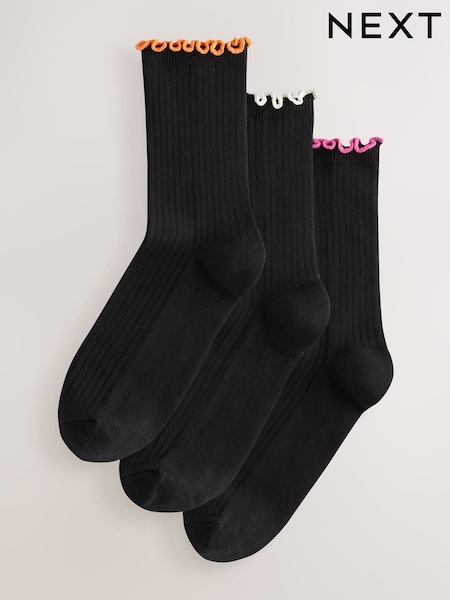 Black Lettuce Welt Bright Ankle Socks 3 Pack (AN3129) | $14