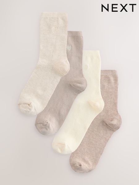 Neutral Waffle Embroidered Motif Heart Ankle Socks 4 Pack (AN3134) | €15.50