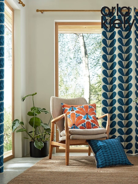 Orla Kiely Blue Botanica Blackout Eyelet 100% Cotton Curtains (AN3150) | €89 - €190