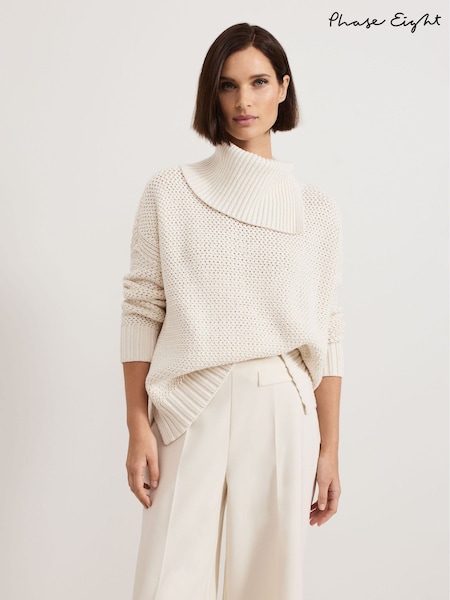 Phase Eight White Jean Textured Cotton Jumper (AN3250) | ₪448