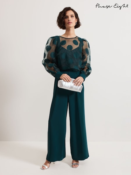 Phase Eight Green Davina Spot Sheer Wrap Jumpsuit (AN3257) | €228