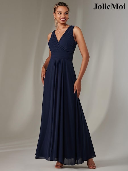 Jolie Moi Navy Cora Sleeveless Chiffon Maxi Dress (AN3272) | 391 QAR