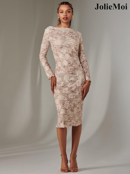Jolie Moi dark brown Long Sleeve Textured Midi Dress (AN3273) | 272 QAR