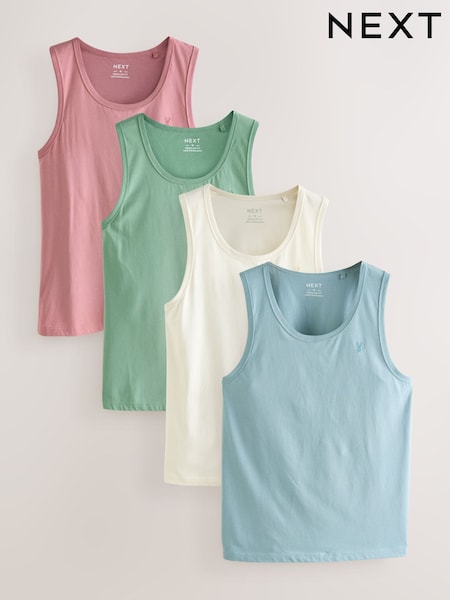 Ecru/Blue/Green/Pink Regular Fit 100% Cotton Vests 4 Pack (AN3431) | R$ 305