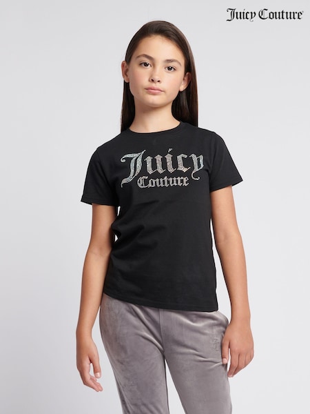 Juicy Couture Black Girls Fitted Diamante 100% Cotton T-Shirt (AN3435) | 2,103 UAH - 2,523 UAH