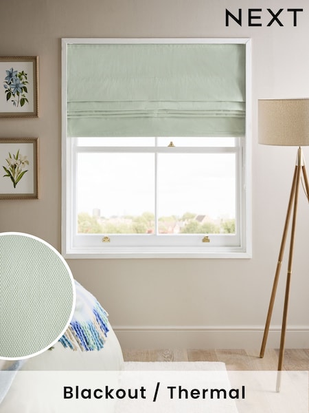Green Pale Sage Ready Made Blackout Cotton Roman Blinds (AN3511) | €53 - €126