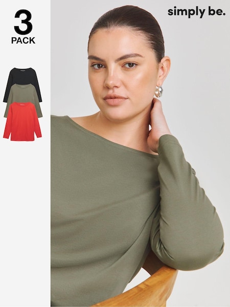 Simply Be Black 100% Cotton Slash Neck T-Shirts 3 Pack (AN3577) | AED75