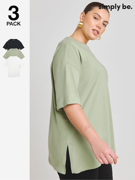 Simply Be Black/ Sage/ White Boyfriend 100% Cotton T-Shirts 3 Pack (AN3579) | $49