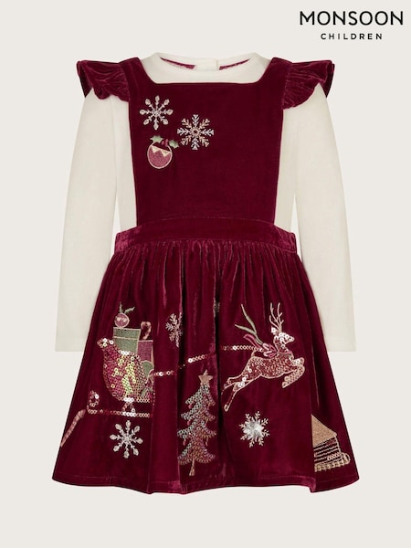 Monsoon Red Baby Top and Velvet Christmas Pinafore Dress Set (AN3580) | €25 - €28