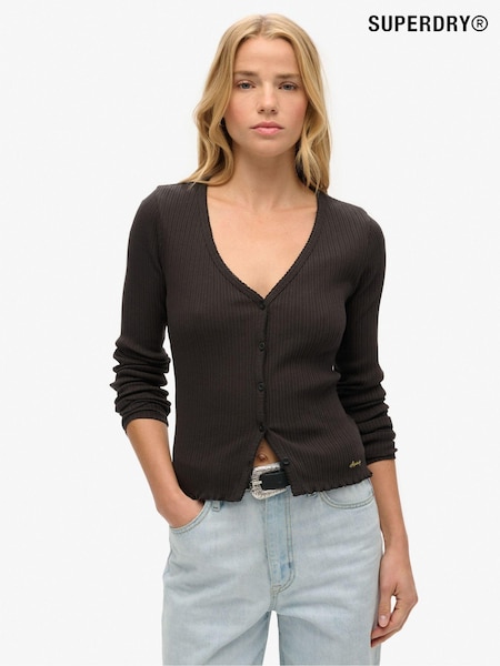 Superdry Brown Essential Button Through Long Sleeve Top (AN3583) | 134 QAR
