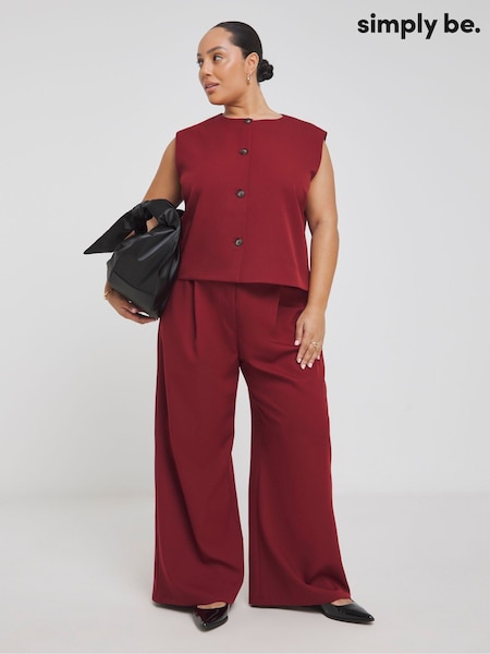 Simply Be Burgundy Tailored Wide Leg Trousers (AN3598) | €30