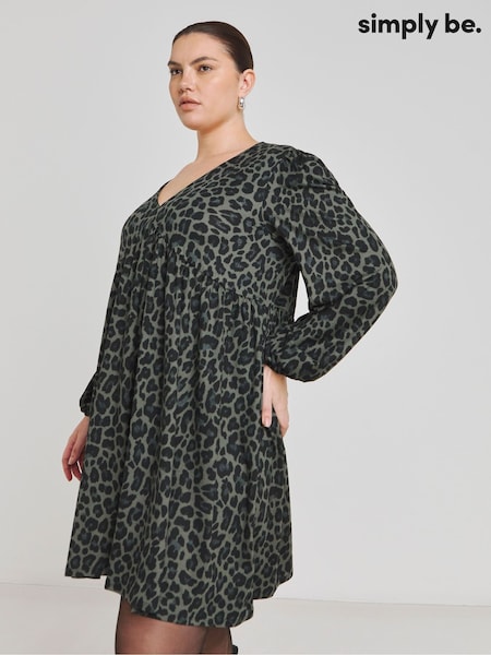 Simply Be Leopard Print Supersoft Smock Dress (AN3599) | 216 LEI