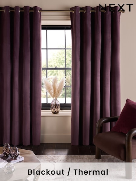 Purple Dark Matte Velvet Blackout/Thermal Curtains (AN3605) | €56 - €151