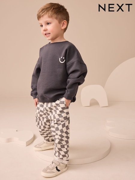 Charcoal Checkerboard Long Sleeve T-Shirt & Trousers Set (3mths-7yrs) (AN3608) | AED91 - AED112