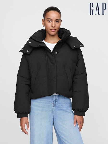Gap Black Cropped Duvet Wrap Puffer Coat (AN3612) | €134