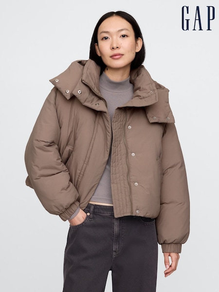 Gap Brown Cropped Duvet Wrap Puffer Coat (AN3614) | €134