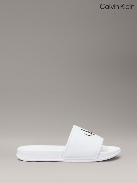 Calvin Klein White Logo Print Pool Slides (AN3618) | €52
