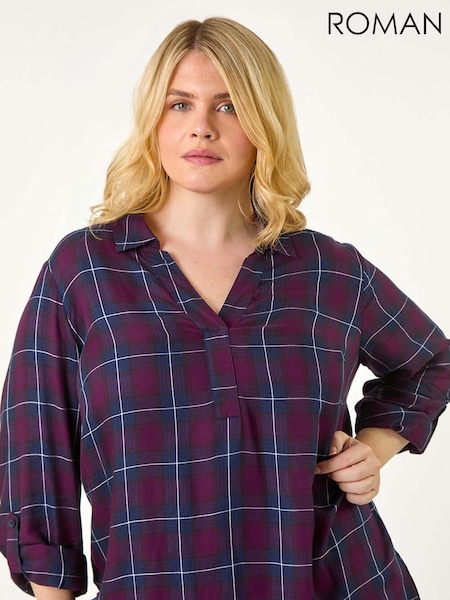 Roman Blue Curve Checkered Overshirt (AN3665) | $60