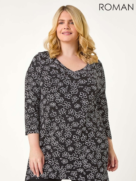 Roman Curve Floral Print V-Neck Tunic (AN3673) | 59 €