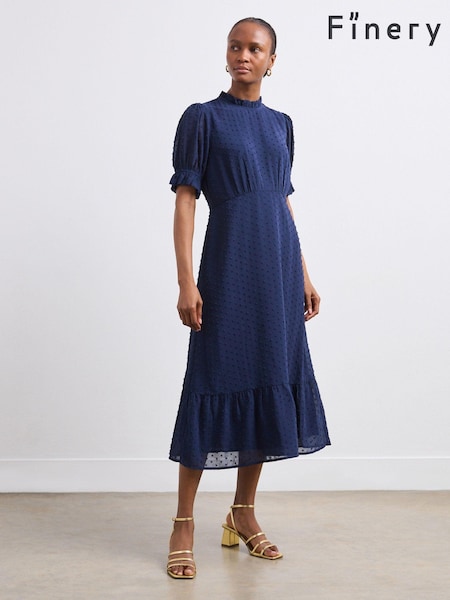 Finery Navy Camille Chiffon Midi Dress (AN3713) | 292 QAR