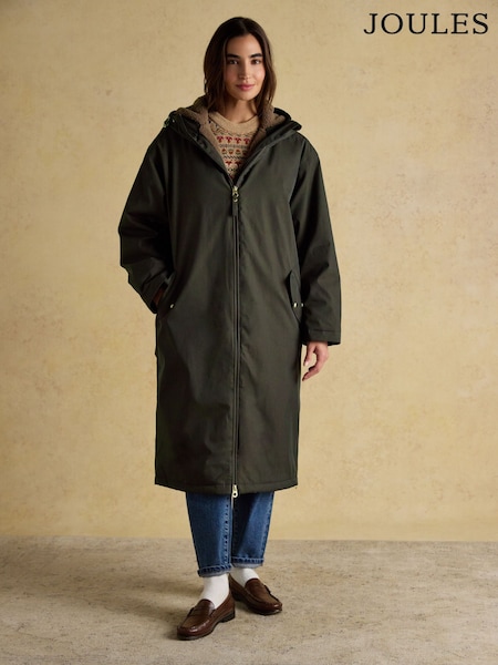 Verde - Joules Coverall Longline Fleece Lined Waterproof Coat (AN3747) | R$ 1.470