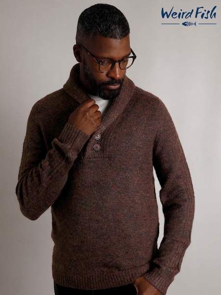 Weird Fish Brown Graham  Eco Shawl Collar Jumper (AN3775) | AED160