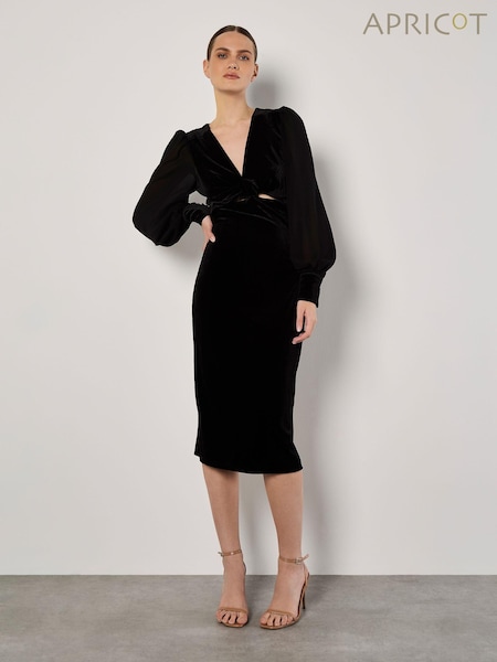 Apricot Black Twist Velvet Mesh Arm Dress (AN3810) | €27