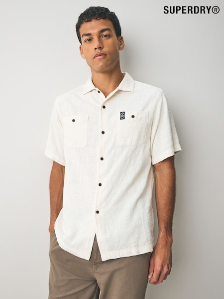 Superdry Cream Merchant Short Sleeve Textured Shirt (AN3903) | €83