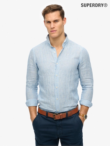 כרום כחול - Superdry חולצה עם שרוולים ארוכים,, דגם Vacation, %100 פשתן (AN3910) | ‏327‏₪