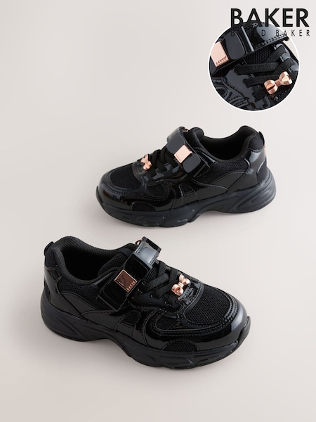 Baker by Ted Baker Girls Back to School Patent Tech Black Trainers with Bow (AN3949) | €51 - €53