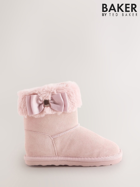 Baker by Ted Baker Girls Faux Fur Cuff Boot Slippers with Bow (AN3966) | AED179