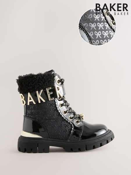Baker by Ted Baker Girls Embossed Lace Up Chunky Black Boots (AN3967) | €72
