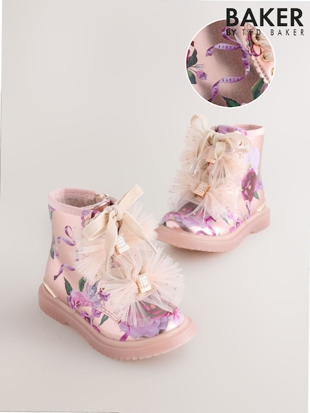 Baker by Ted Baker Girls Floral Print Lace Up Boots with Bow (AN3980) | €69 - €71
