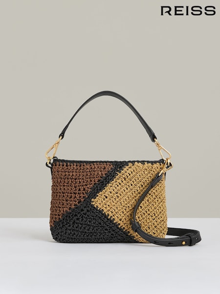 Reiss Tan Faith Raffia Colour-Block Cross-Body Bag (AN3985) | ₪1,079