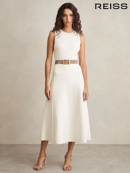 Reiss Ivory Nilo Petite Seam-Detail Knitted Midi Dress (AN3989) | $336