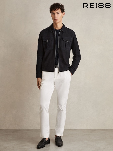 Reiss Navy Belle Suede Zip-Through Jacket (AN3990) | kr7 979