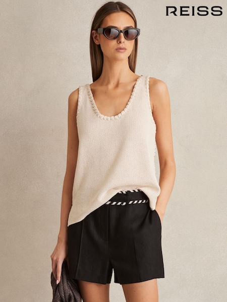 Reiss Black Fawn Linen Whipstitch Shorts (AN3991) | €171