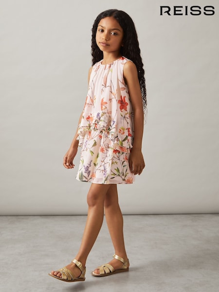 Reiss Pink Print Luni 4-9 yrs Chiffon Tiered Dress (AN4002) | kr1 203