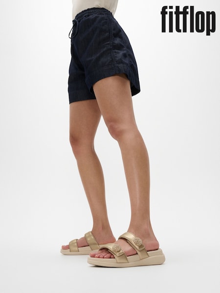 FitFlop Blue F-mode Go Beadie-Button Adj Flatform 2-bar Slides (AN4023) | €114