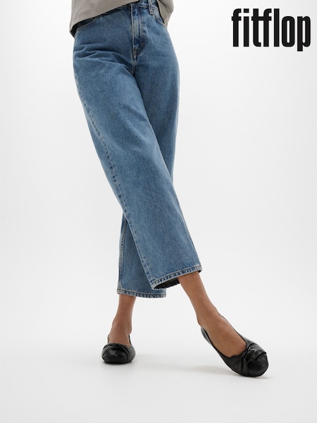 FitFlop Delicato Soft-twist Leather Ballet Black Flats (AN4034) | ₪453