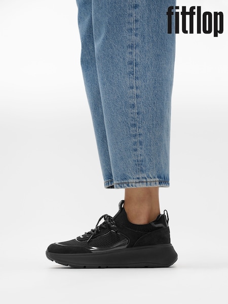 FitFlop F-mode  Suede/knit Flatform Slip-on Laced Black Sneakers (AN4035) | €172