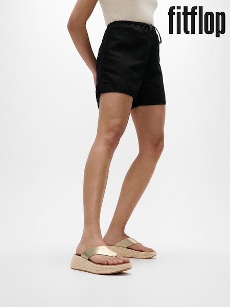 FitFlop Gold F-mode Espadrille Leather Flatform T/post Sandals (AN4042) | €128