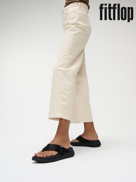 FitFlop F-Mode Go Webbing Flatform Strappy Black Flip Flops (AN4046) | ₪277