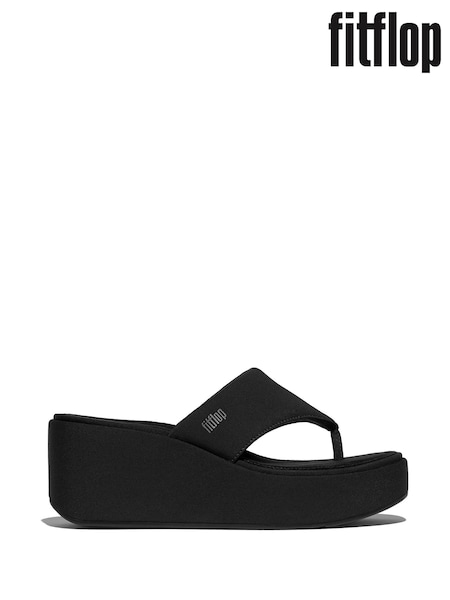 Fitflop Platfforms Wedge Toe Post Black Sandals (AN4053) | ‏327‏₪