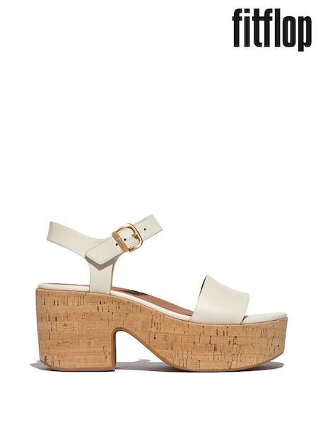 FitFlop Cream Platfforms Leather Cork Heeled Ankle-Strap Sandals (AN4059) | €159