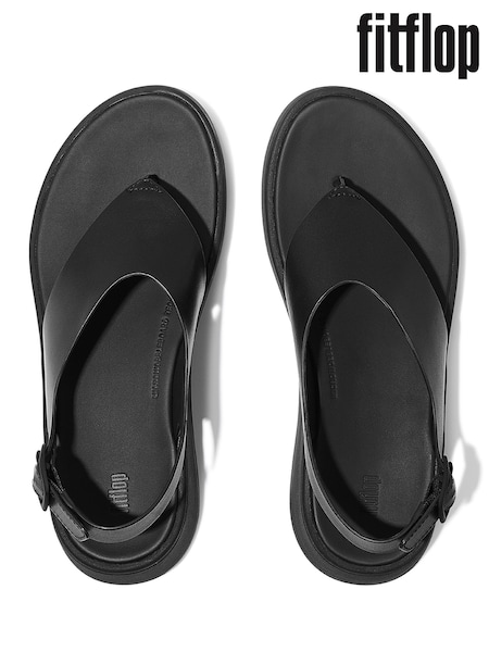 FitFlop F-Mode Leather Flatform Back-Strap T-Post Black Sandals (AN4062) | ₪503